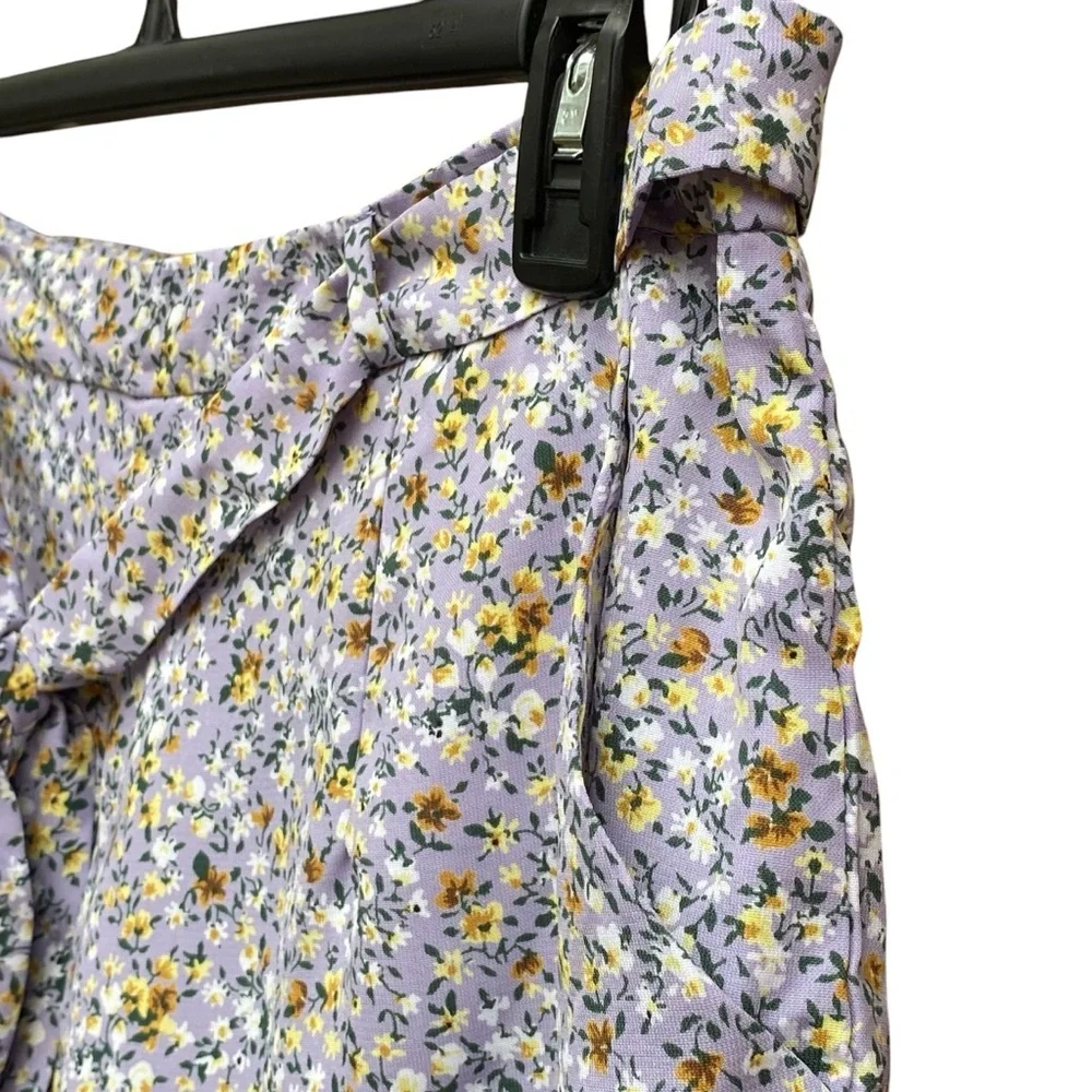 Lulus Sweetie Season Purple Floral Print Ruffled Hem Shorts Womens Size XL NWT